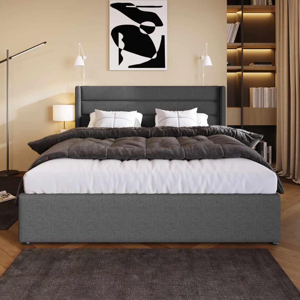 letto imbottito lino grigio 140 x 200 cm