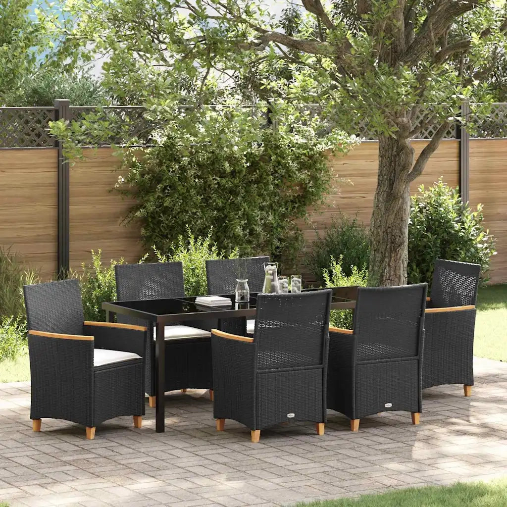Set da Pranzo per Giardino 7 pcs Nero polyrattan 3381091