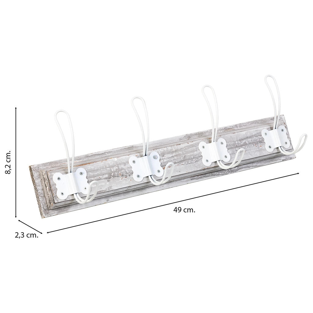 Appendiabiti da parete in legno con 4 ganci 49x2,3x8,2h cm