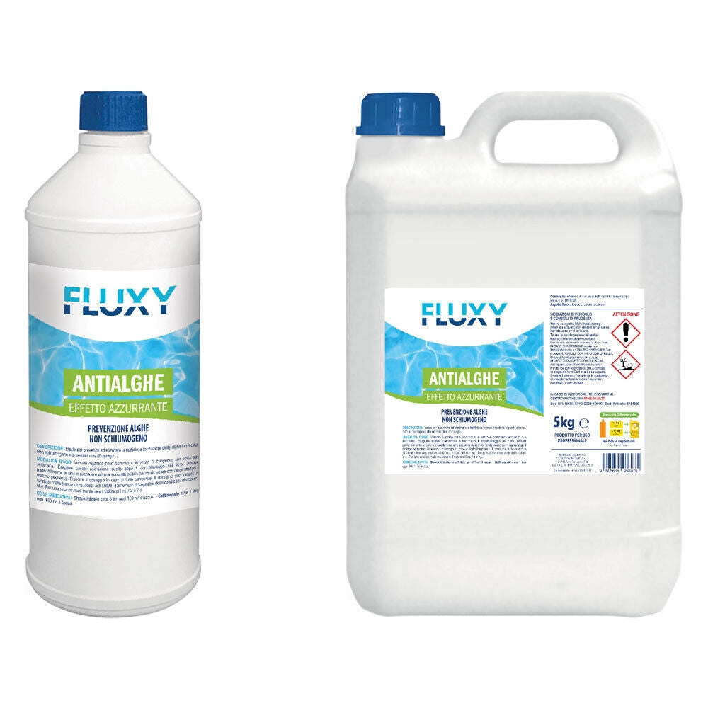 ANTIALGHE LIQUIDO PER PISCINE UNIVERSALE AZZURRANTE 1KG NON SCHIUMOGENO FLUXY
