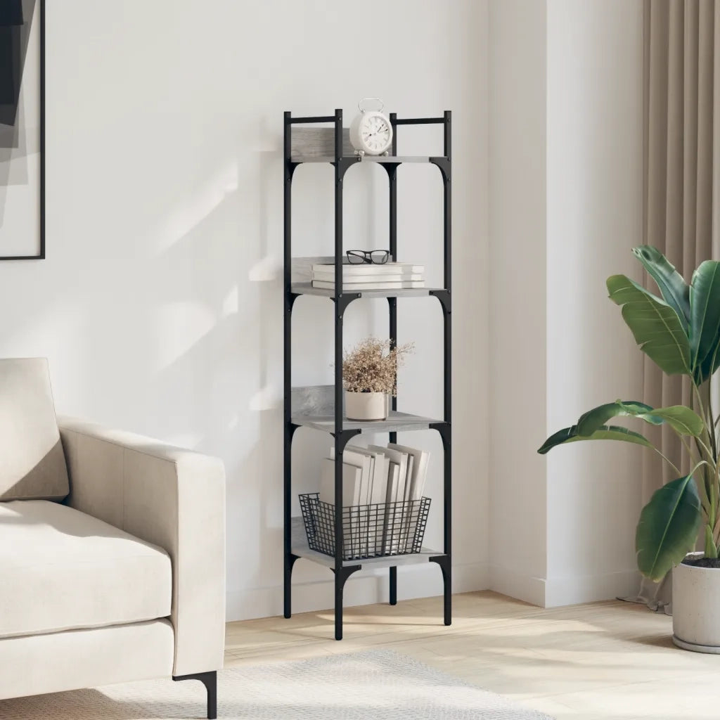 Libreria 4 Ripiani-Scaffale per Libri-Mobile di Stoccaggio Grigio Sonoma 35x30x138,5cm Legno Multistrato
