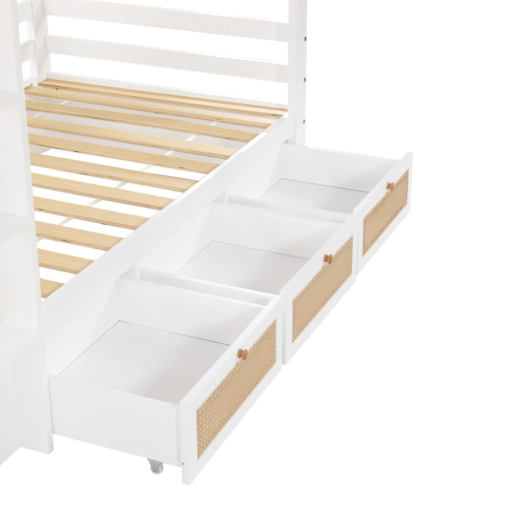 Letto a castello per bambini con 3 cassetti e scala a 4 gradini 90x200 cm