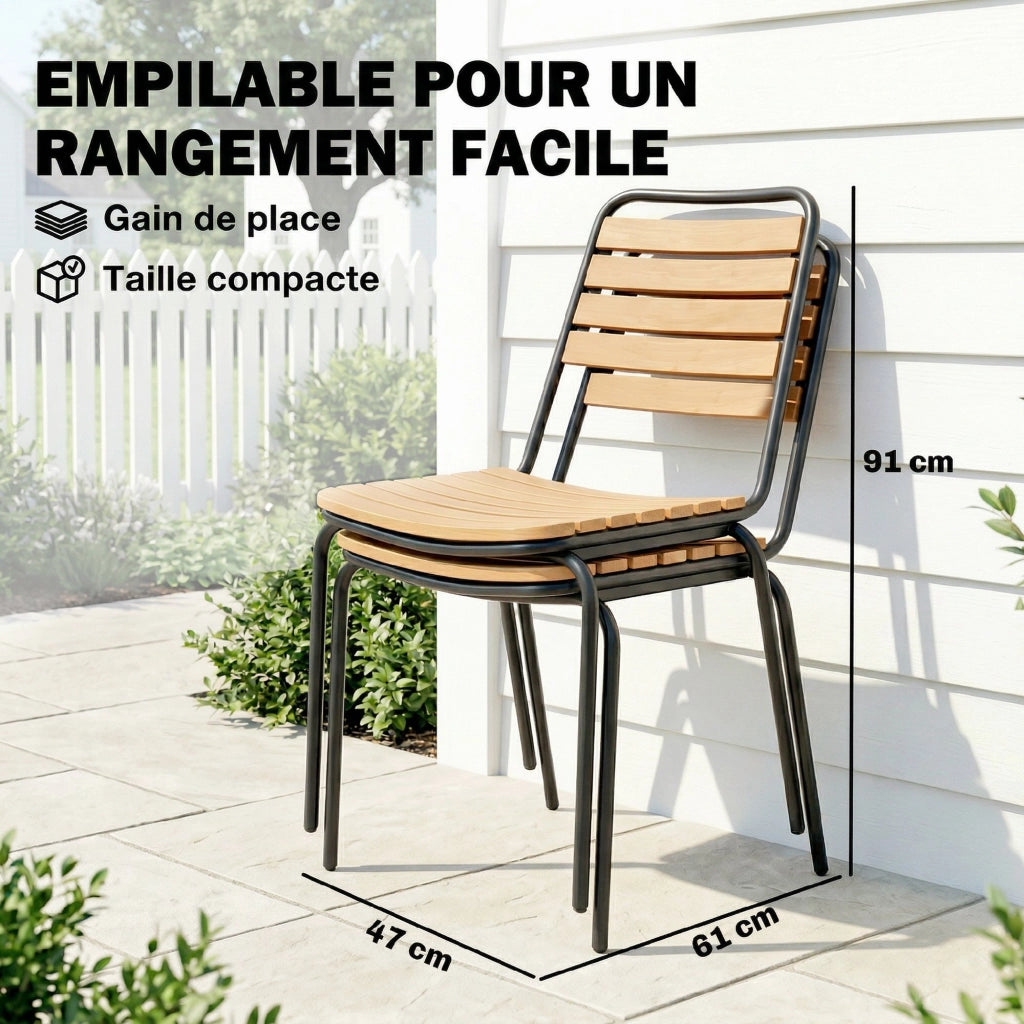 Sedie da Giardino Impilabili ¨C zephmum ¨C Legno Massiccio, Acciaio, Naturale, 61x47x81 cm