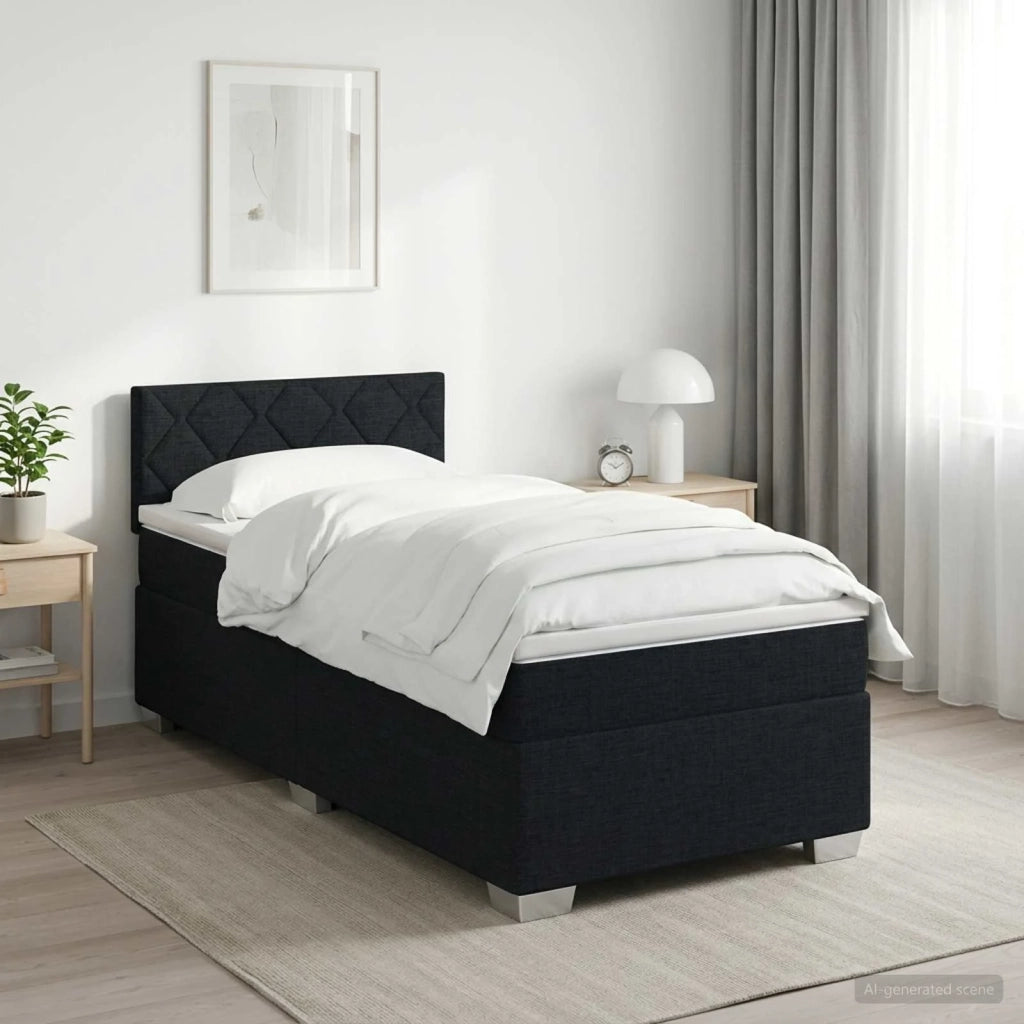 Letto box spring con materasso Nero 100 x 200 cm Tessuto 3450420