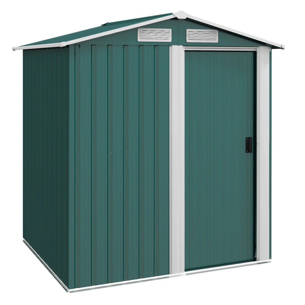 Casetta Box Da Giardino 152x132x188 cm con Tetto Inclinato e 4 Prese d'Aria in Acciaio Verde