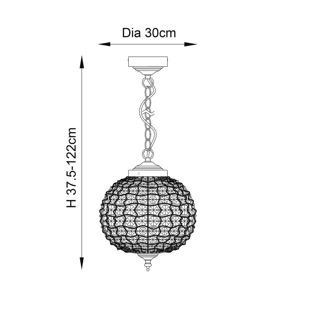 Sospensione sfera ottone antico cristalli E27 Tanaro