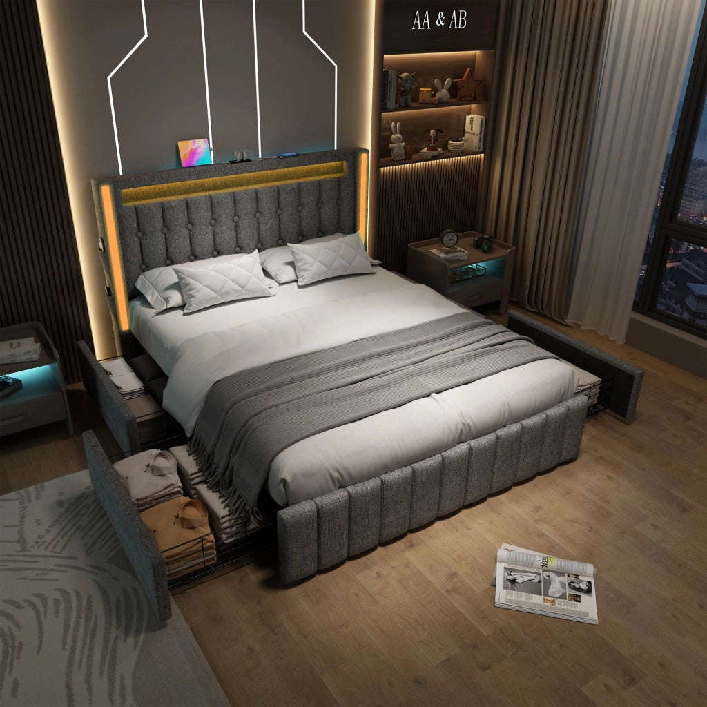 letto imbottito lino grigio 160 x 200 cm