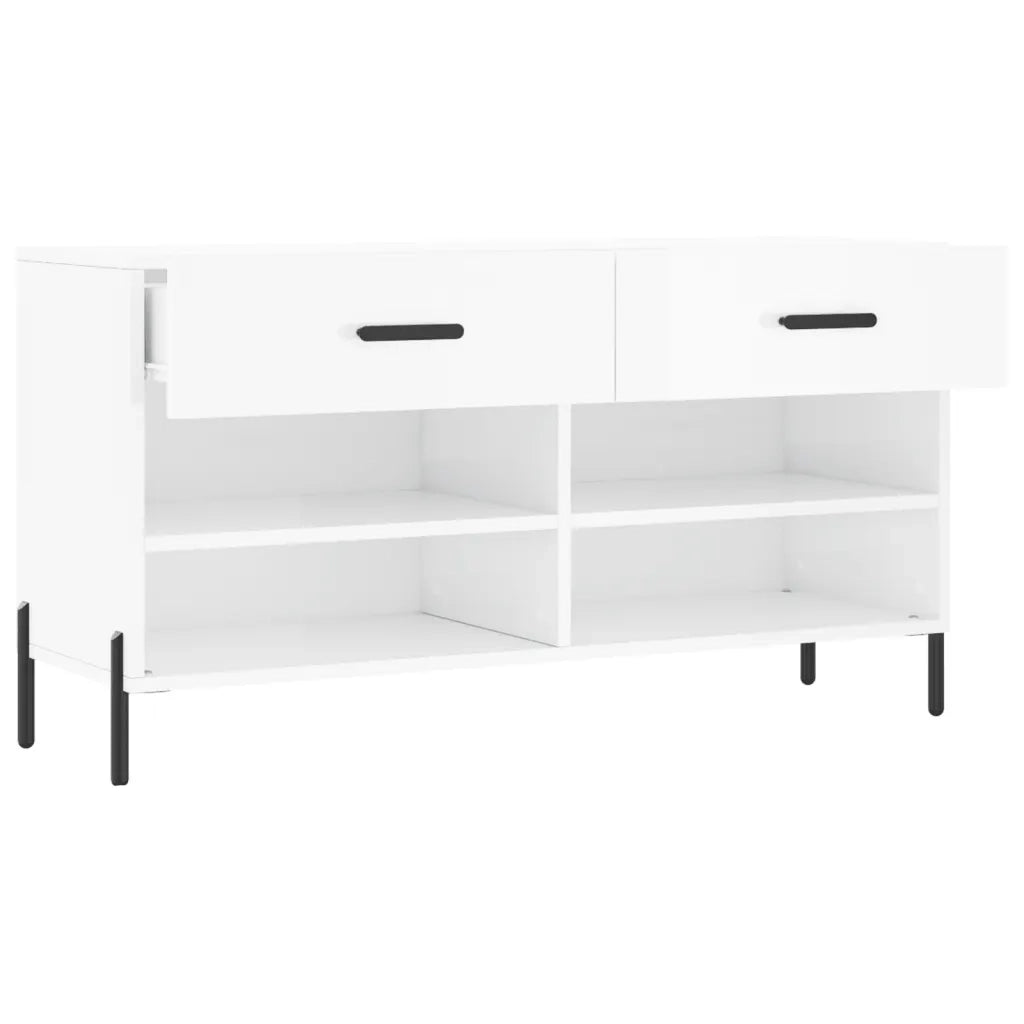 Panca Porta Scarpe Bianco Lucido 102x35x55 cm Legno Multistrato 829750