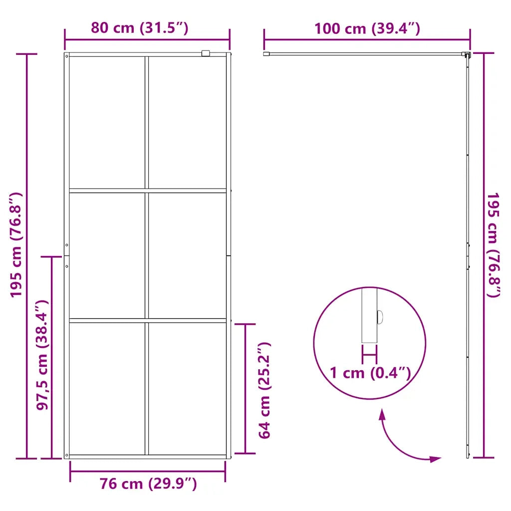 Parete Doccia Walk-in in Vetro Trasparente ESG Nera 80x195 cm 151023