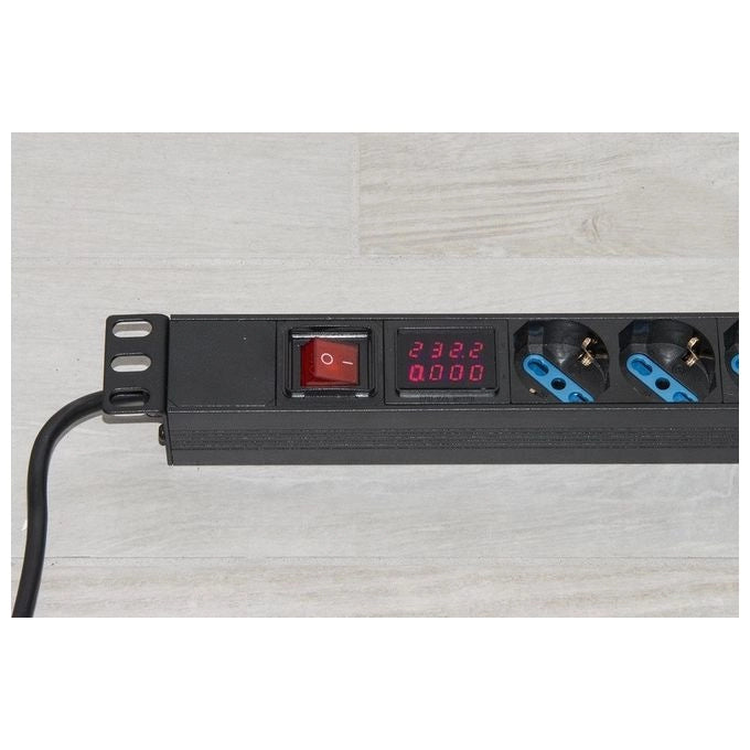Link LK10059 Multipresa Rack 19'' 6 Prese Schuko Universali 16A 3500W Display Carico 1U colore Nero