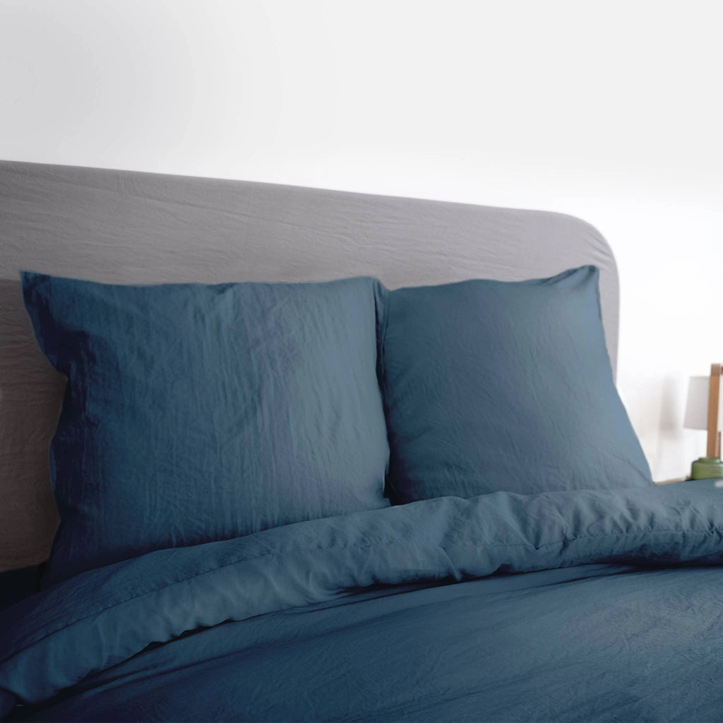Set biancheria da letto in microfibra lavata blu notte, 2 posti