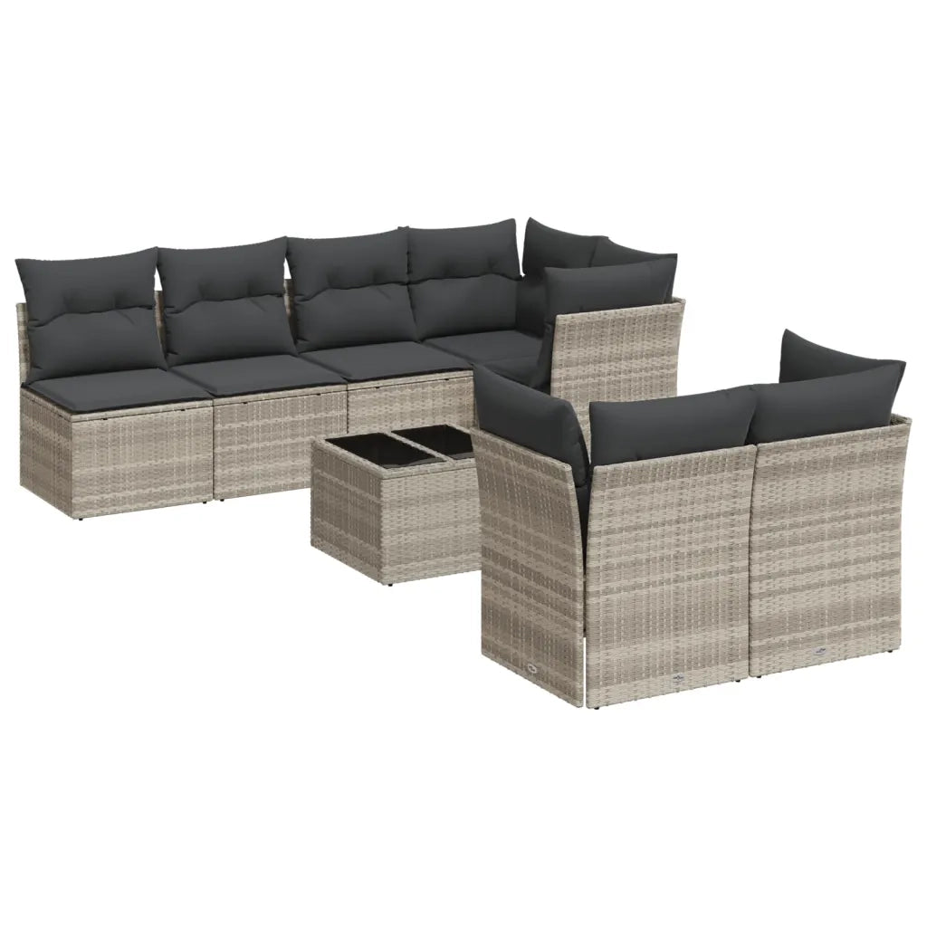 Set Divano da Giardino 8pz con Cuscini Grigio Chiaro Polyrattan