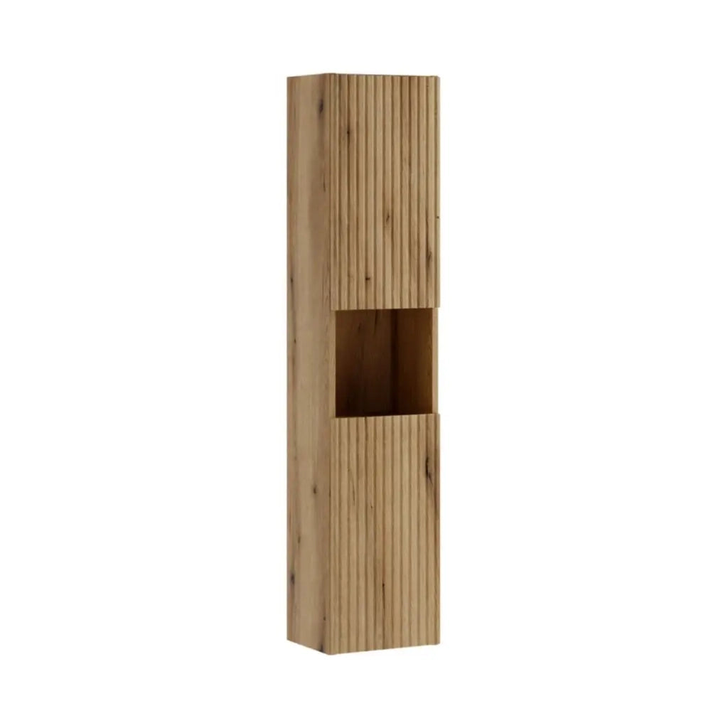 Insieme VANO rovere chiaro 80cm: mobile sotto lavabo con cassetti + piano per lavabo + lavabo rettangolare da appoggio + colonna
