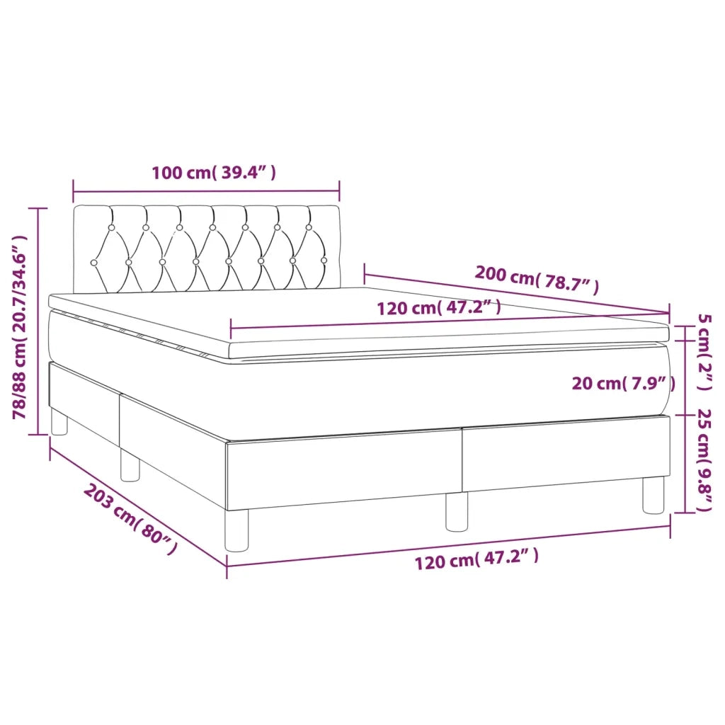 Letto a Molle con Materasso e LED Grigio Chiaro 120x200 cm Velluto 3134573