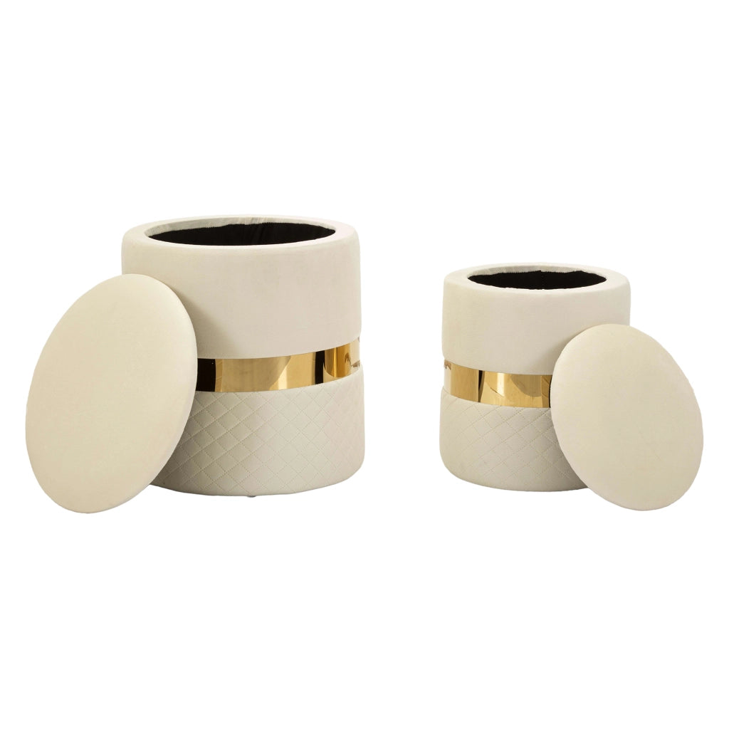 Maun, Pouf Contenitore set da 2, 37x37x42h cm Bianco Crema