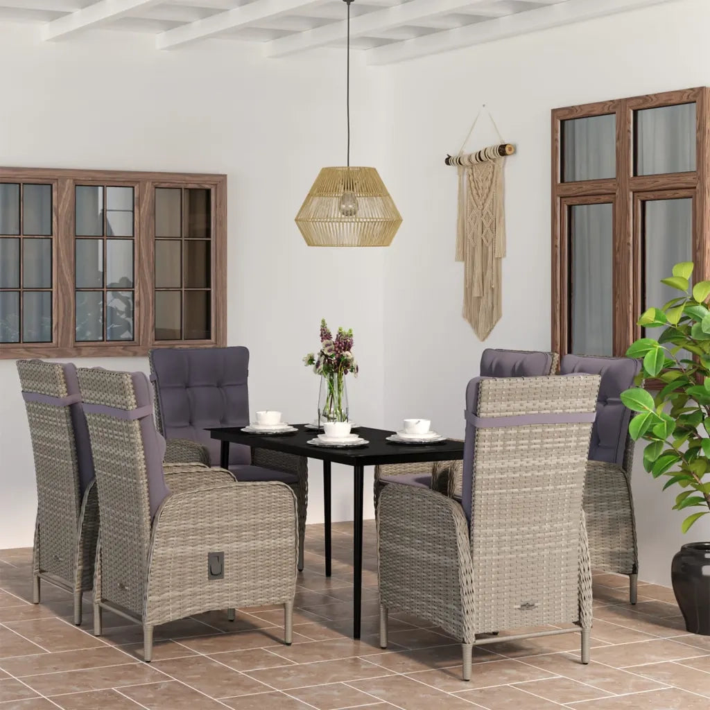 Set da Pranzo da Giardino 7 pz con Cuscini Grigio e Nero 3099374