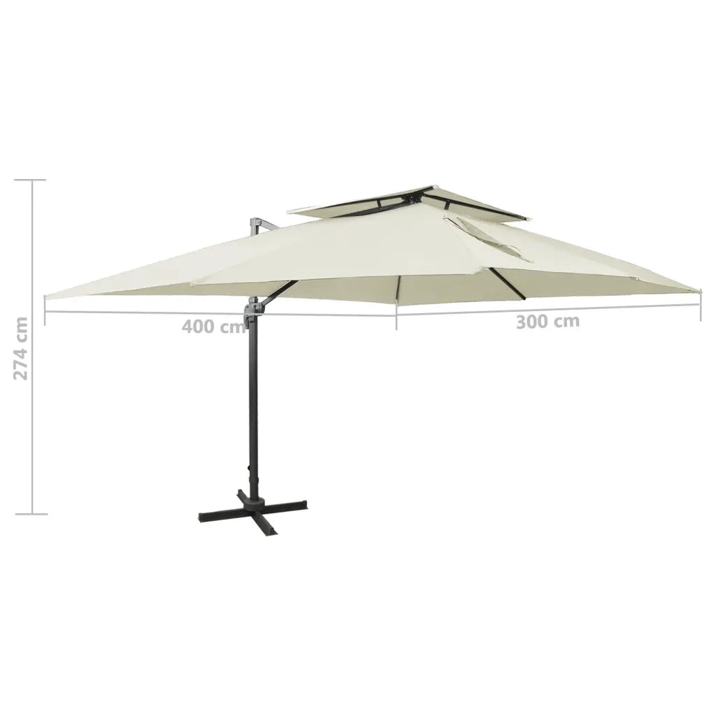 Ombrellone da giardino a sbalzo con doppia cima Sabbia 400x300 cm 312369