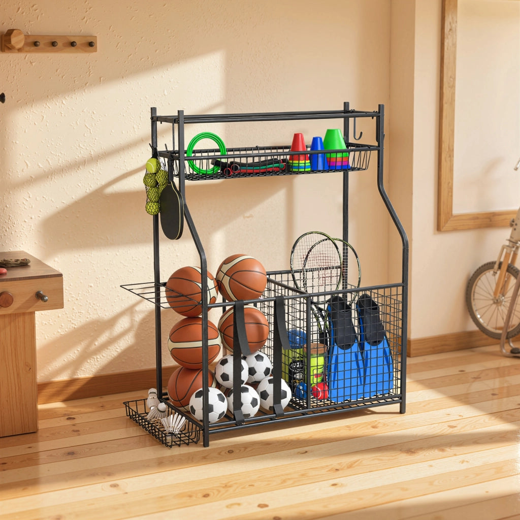 Portaoggetti Attrezzature Sportive ¨C Xylo ¨C con Cestini Ganci Cinghie 92x42x109cm Nero