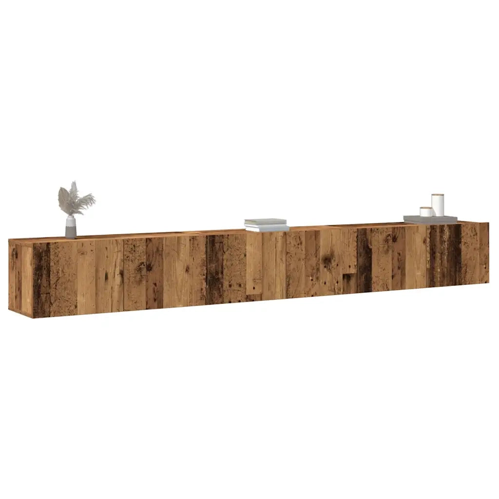 Set Mobile TV 3 pz-Set di 3 Credenza per TV Montato a Parete Legno Antico in Truciolato 540008