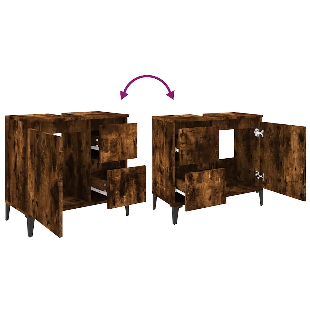 Armadietto Bagno | Armadio da bagno Rovere Fumo 65x33x60 cm in Legno Multistrato
