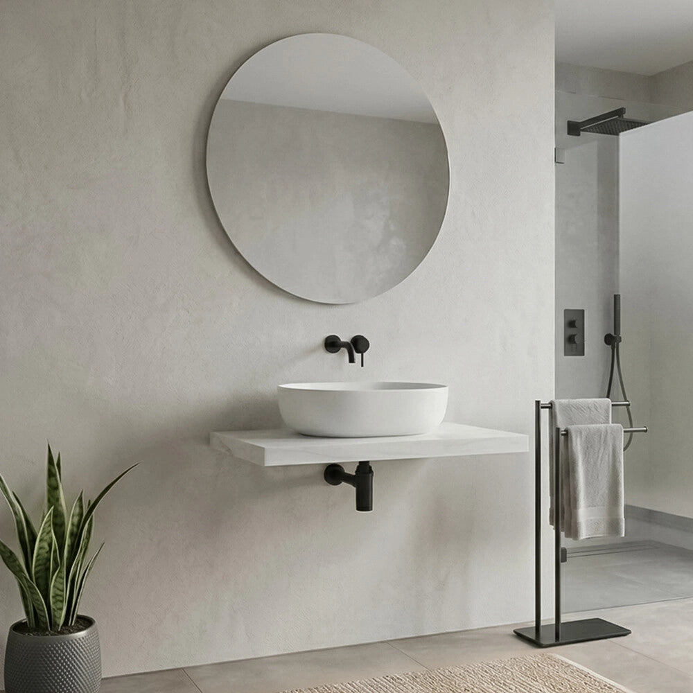 Mensolone bagno 80 cm in legno effetto marmo bianco carrara Levia