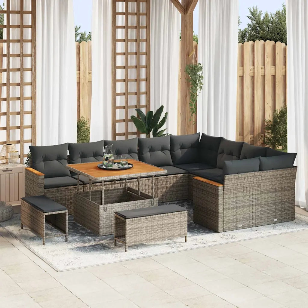 Set Divano da Giardino 12 pcs Grigio Rattan in Polipropilene