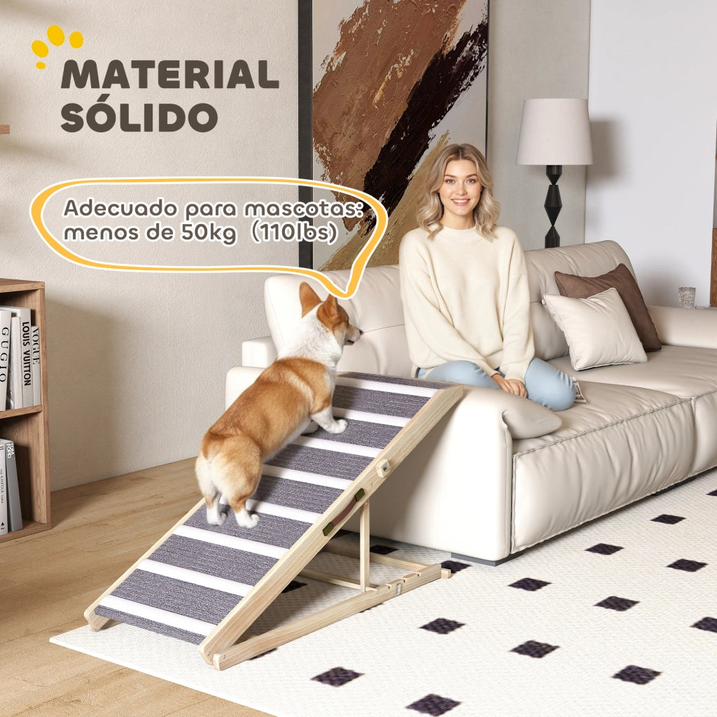 Rampa per Cani Pieghevole Regolabile in Altezza 41-60 cm con Tappetino Antiscivolo ¨C Minimal ¨C Legno