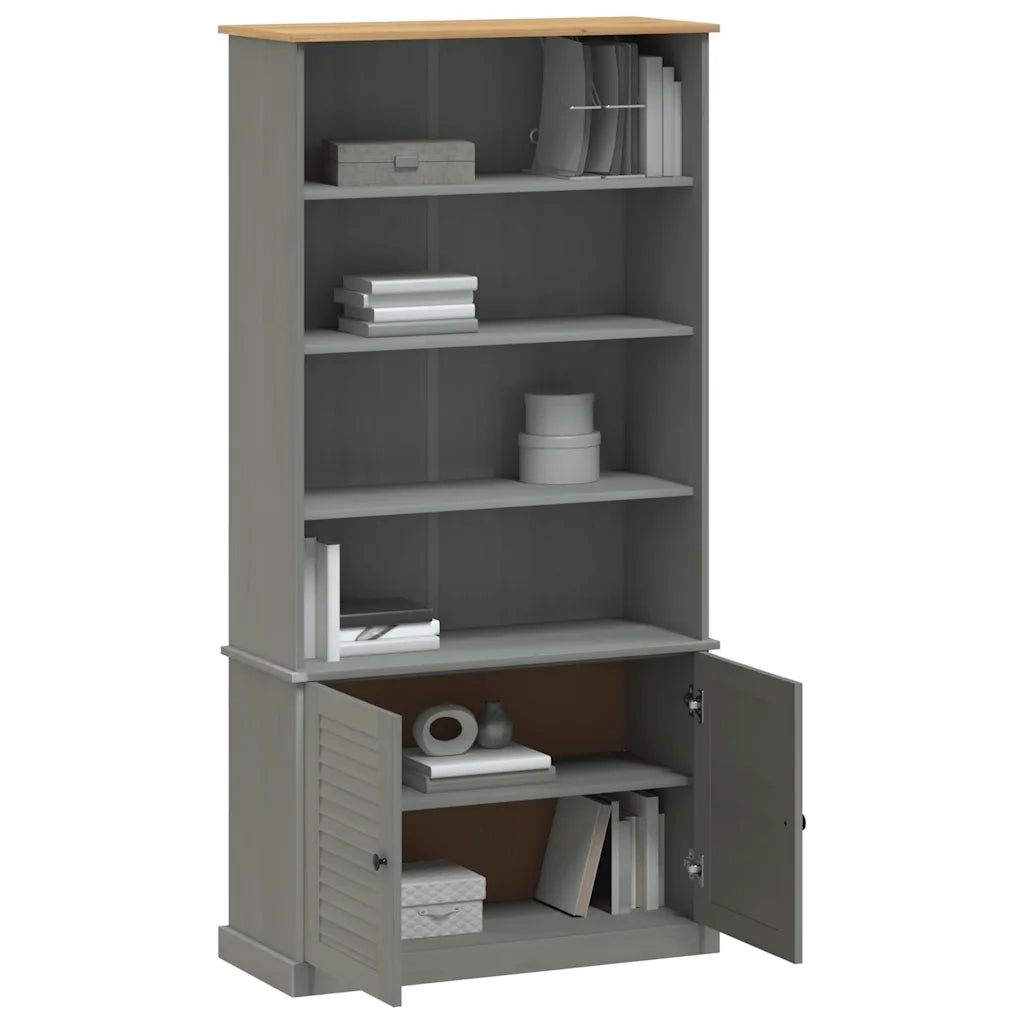 Libreria VIGO 85x35x170 cm in Legno Massello di Pino Grigio 353198