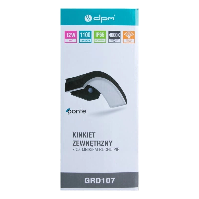 Applique esterna LED 12W sensore PIR Ponte IP65 nera
