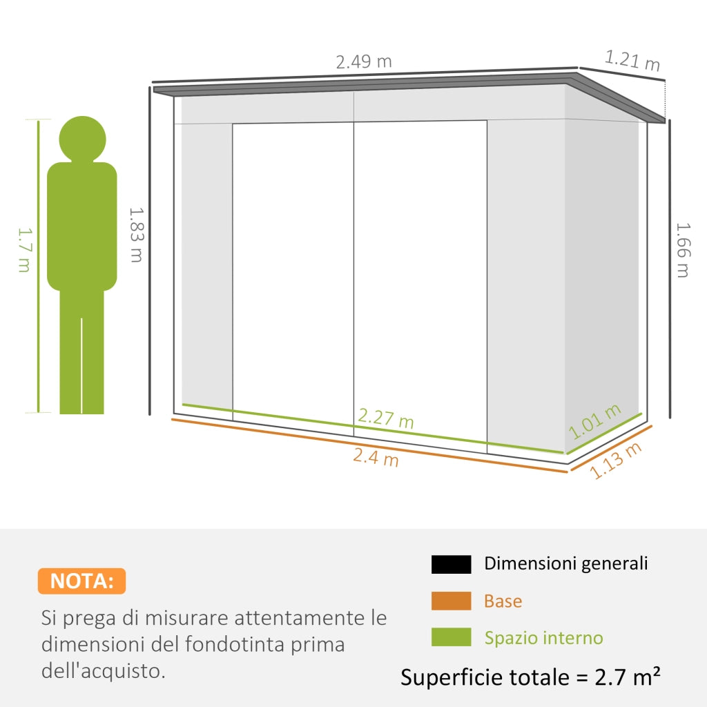 Capanno Attrezzi ¨C Zephmum ¨C Grigio Acciaio Zincato 249x121x183 cm