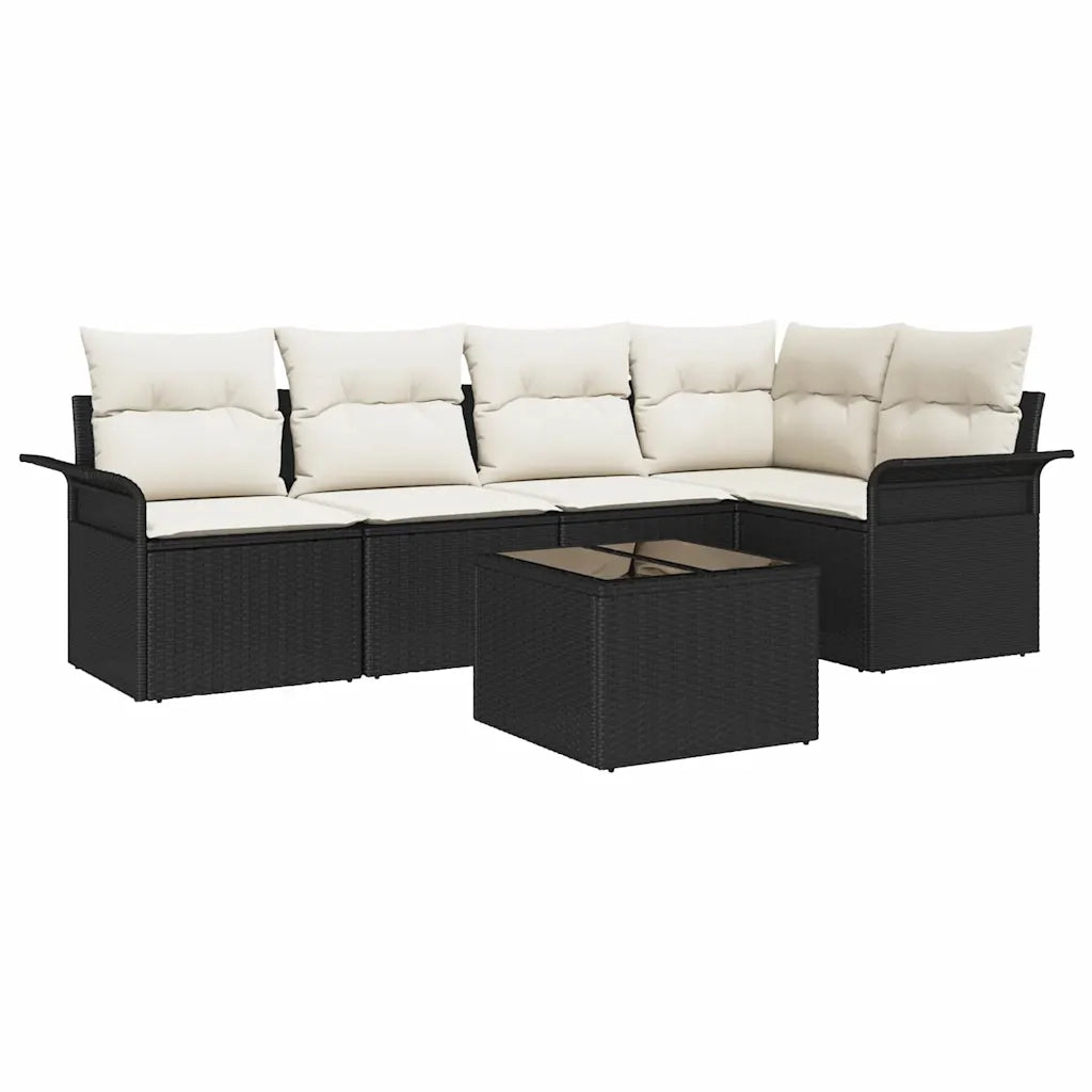 Set Divano da Giardino con cuscino 6 pcs Nero polyrattan