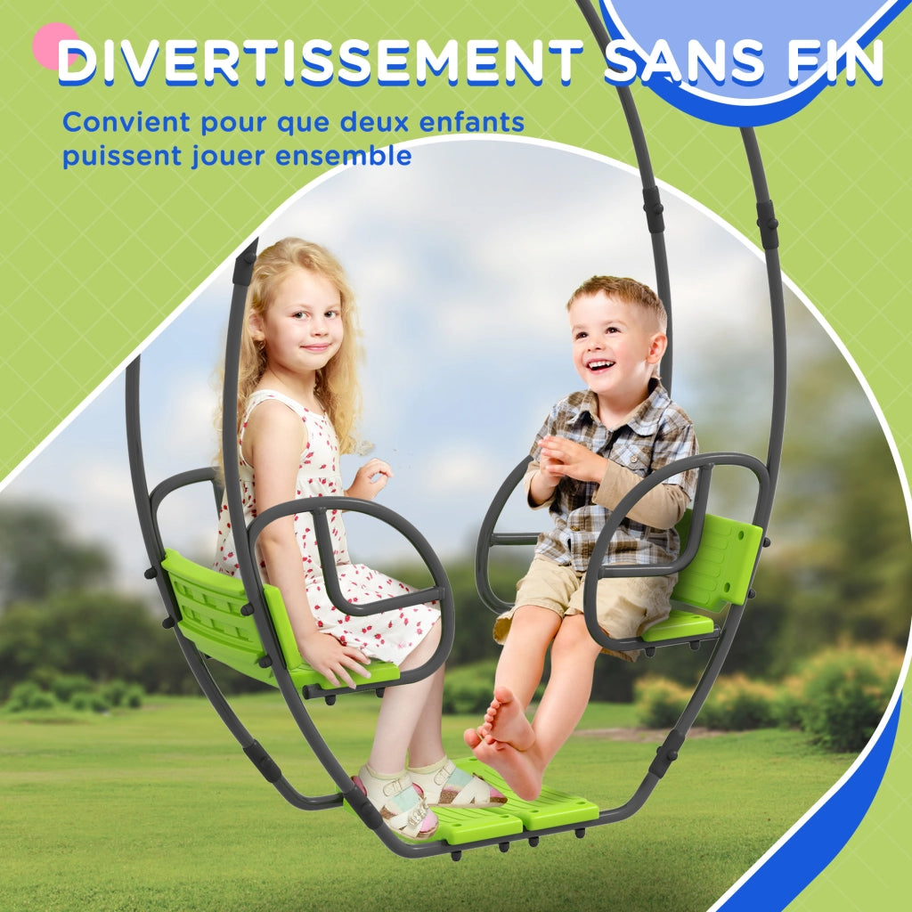 Altalena da Giardino per Bambini ¨C Xylo ¨C Metallo Verde 110,5x40,5x180 cm 2 Posti 3-6 Anni