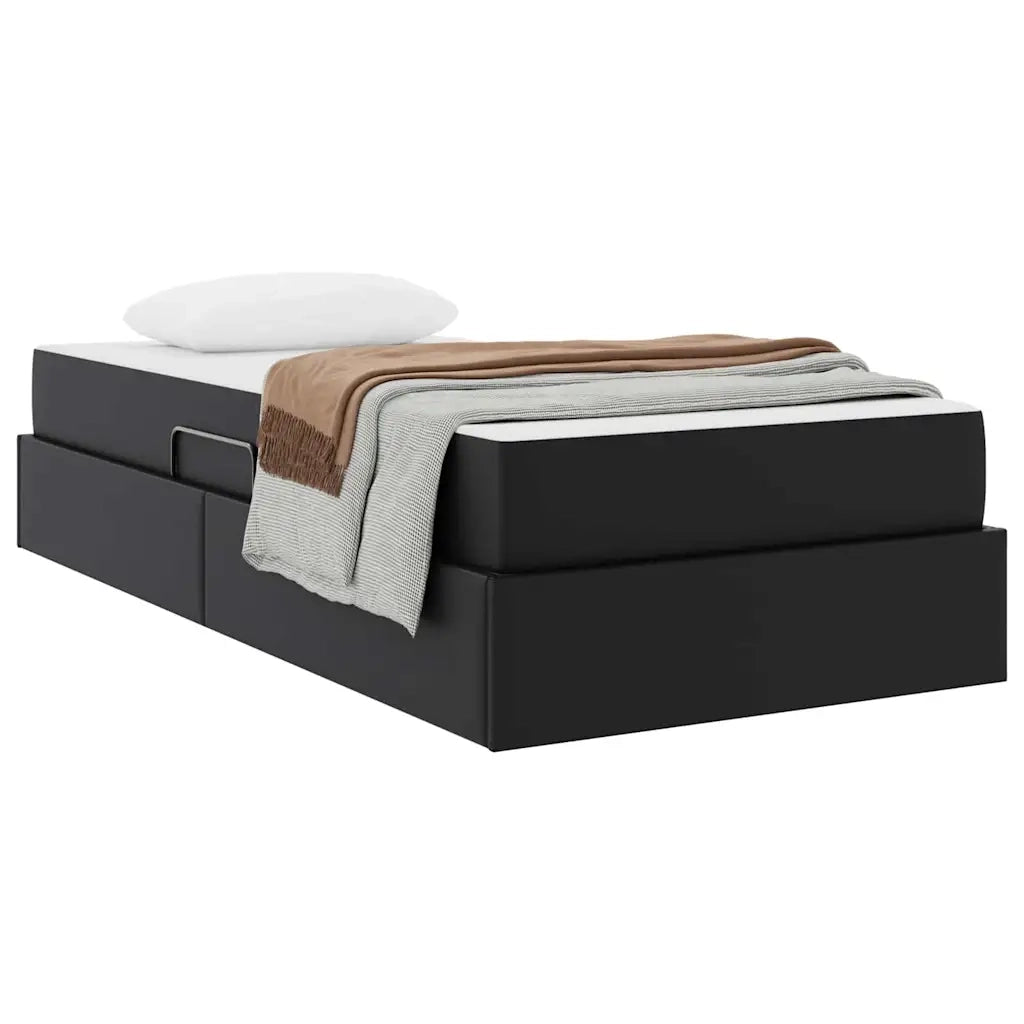 Letto con contenitore e materasso 2 pcs Nero Pelle
