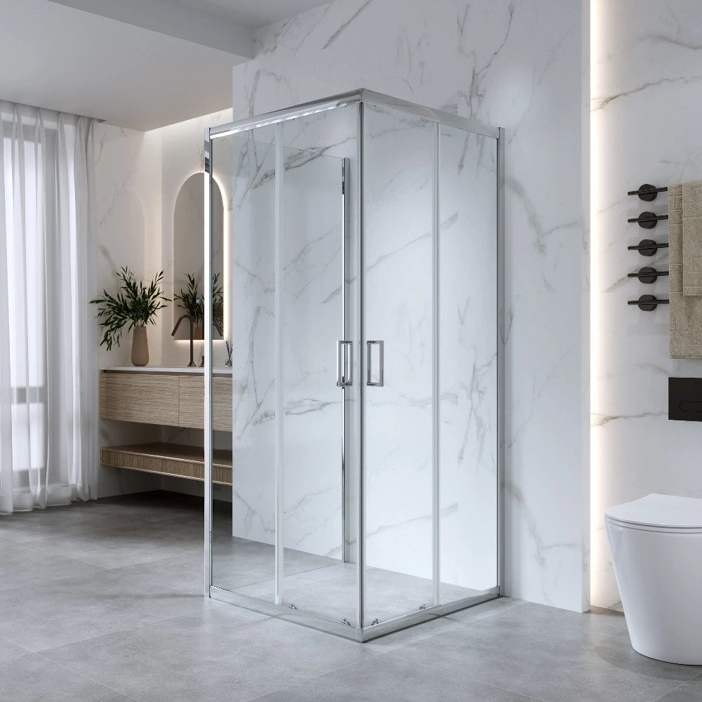 Box Doccia 3 Lati 80x80x80 Cm H185 cm vetro 6 mm Trasparente Apertura Scorrevole| Kiro