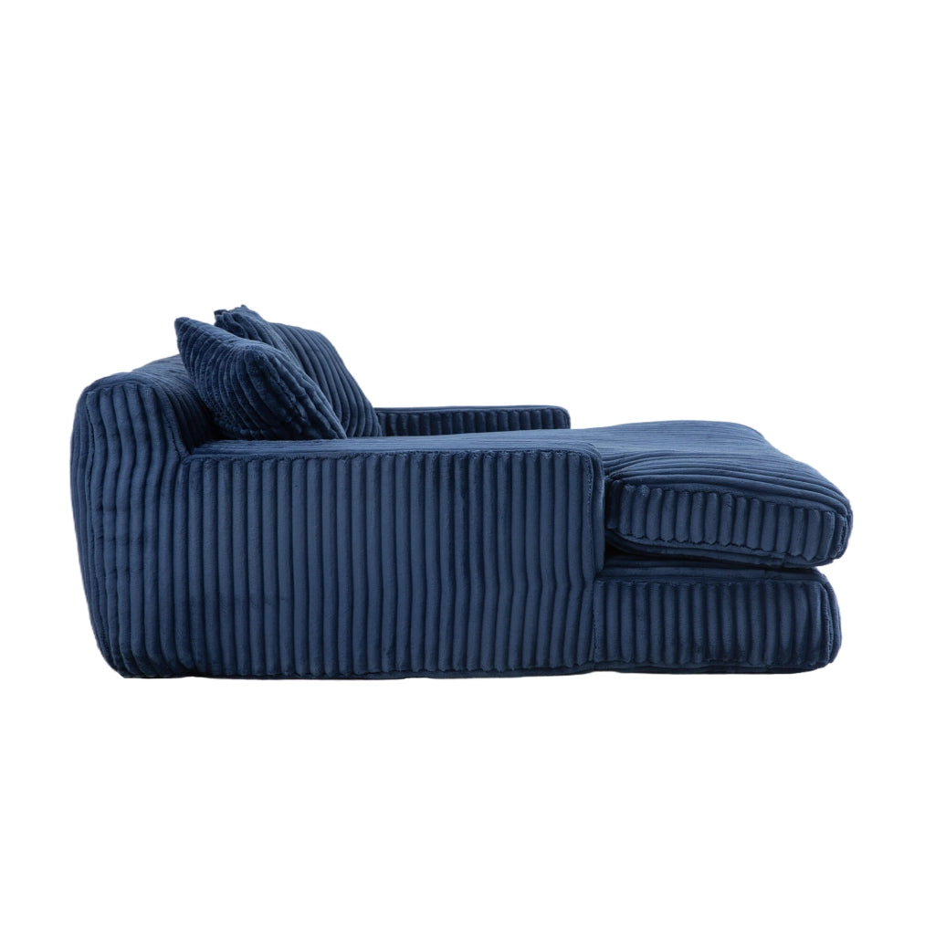 Chaiselongue da interno in corduroy blu navy con 3 cuscini; 125x155x63 cm