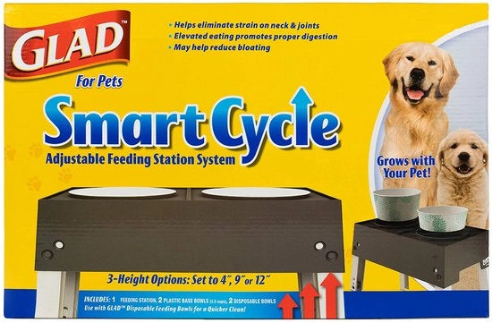 Ciclo per Gatti Adattabile Sistema di Rifornimento Cibo | Piatto Cibo per Cani Elevato con 3 Opzioni di Altezza per Cani | Incluso 4 Piatti Cibo per Cani da Sostituire