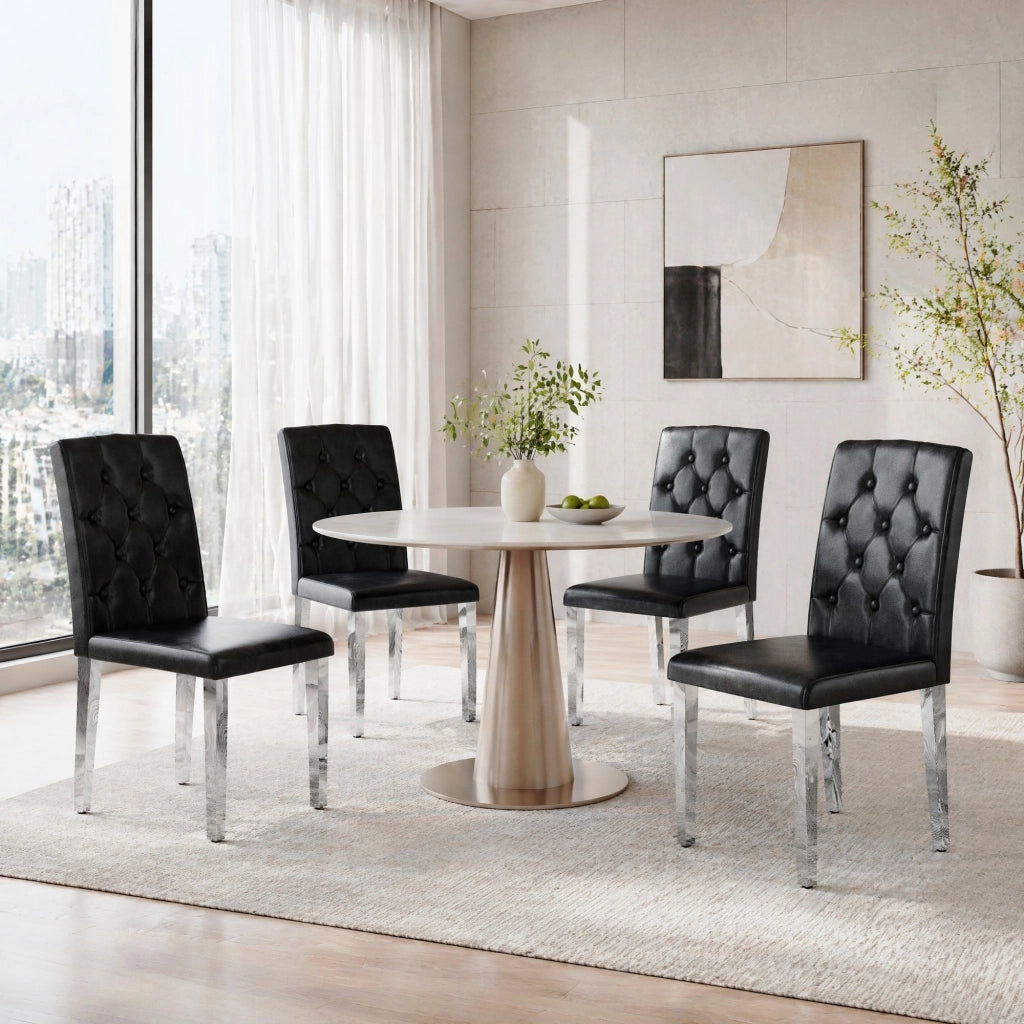 SEDIE da pranzo Set da 4 pezzi 89 cm Nero/Argento in PU e metallo