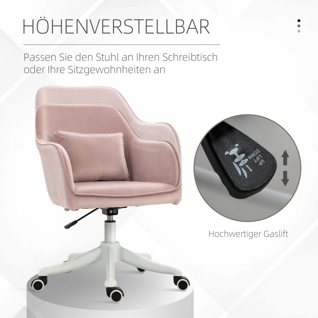 Sedia da ufficio ergonomica con massaggio a vibrazione USB e altezza regolabile in velluto rosa