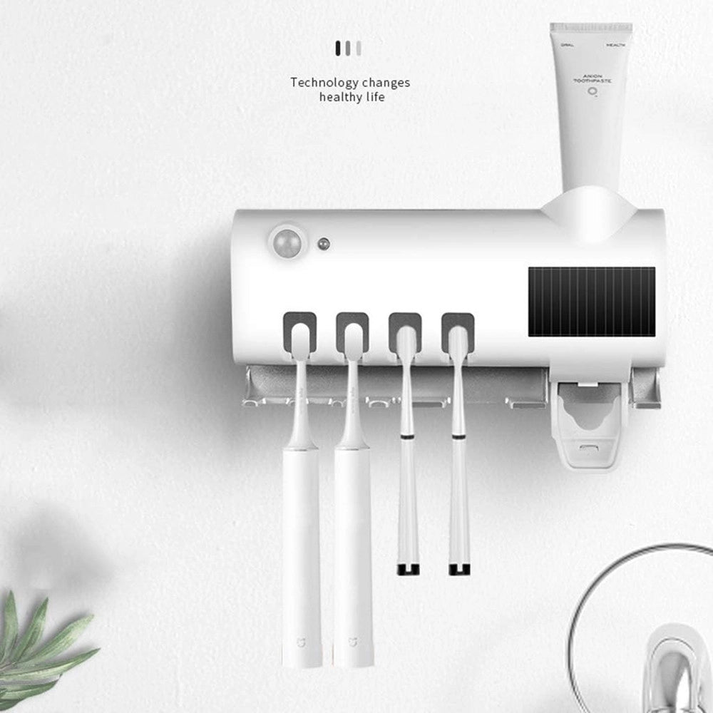 Trade Shop - Sterilizzatore Porta Spazzolino Denti Con Dispenser Dentifricio Organizer Parete Bagno Uv -