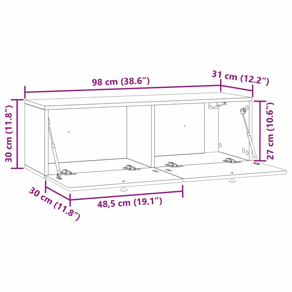 Mobile Porta TV da Muro-Credenza per TV sospesa 98 x 31 x 30 cm Rovere Artigianale