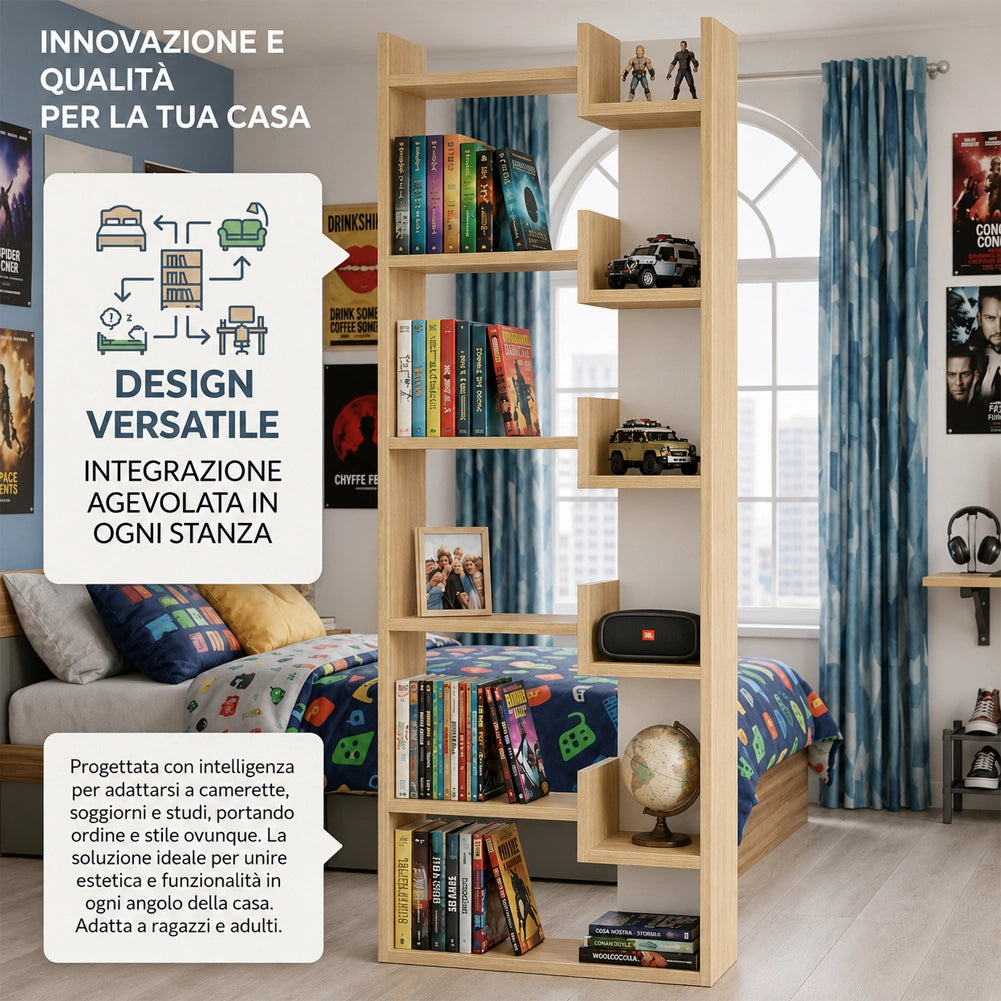 Libreria a 6 Ripiani Quercia e Bianco Scaffalatura Verticale 60.5x22x162.5 cm