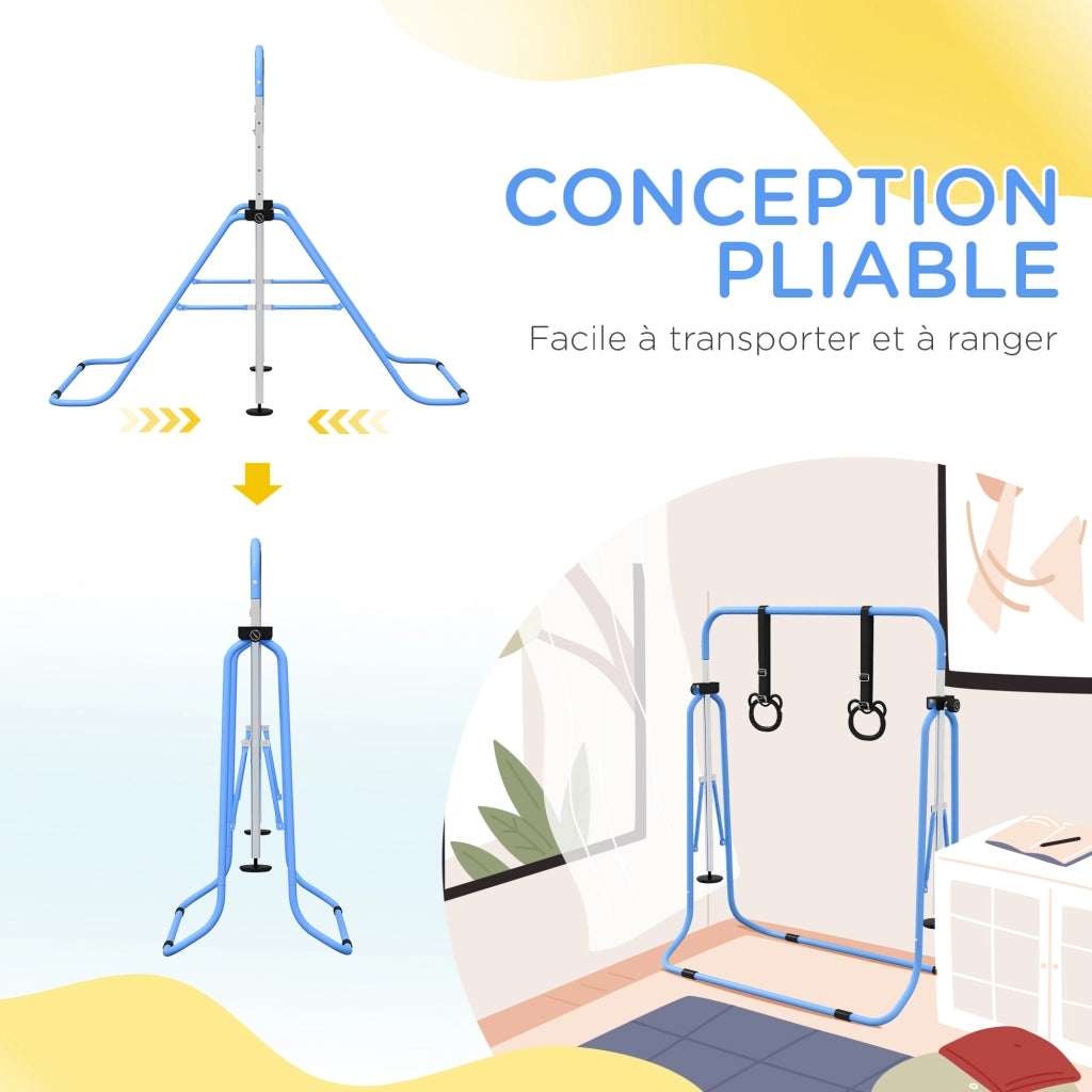 Barra di ginnastica per bambini ¨C Minimal ¨C regolabile in altezza, anelli, blu