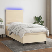 Letto a Molle con Materasso e LED-Struttura Letto con Materasso Crema 90x190 cm in Tessuto 679095
