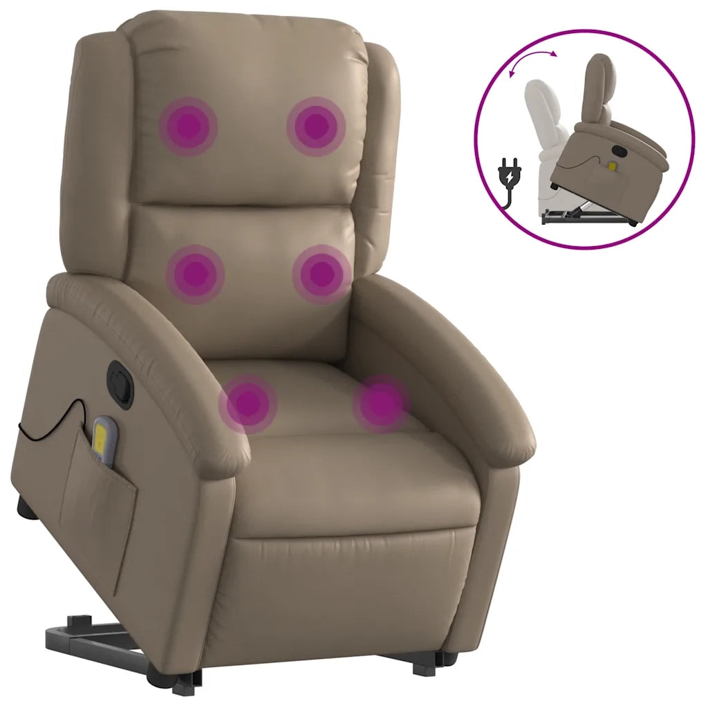 Poltrona Alzapersone Massaggi Reclinabile Cappuccino Similpelle 3204239