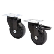Ruote per mobili - set a 2 rulli - nero - 1 rullo senza 1 con fissatore - piano morbido - diametro Ø 75 mm - cuscinetti a rulli - carico portante 75 kg/rullo - 0227702