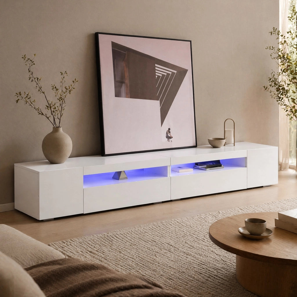 MOBILE TV 240 cm con LED variabile MDF Bianco