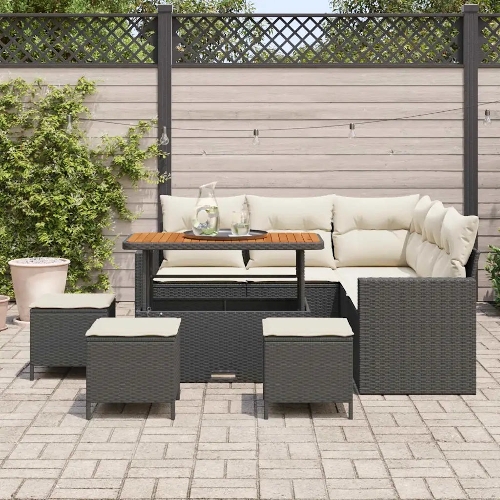 Set Divano da Giardino 9 pcs Nero polyrattan