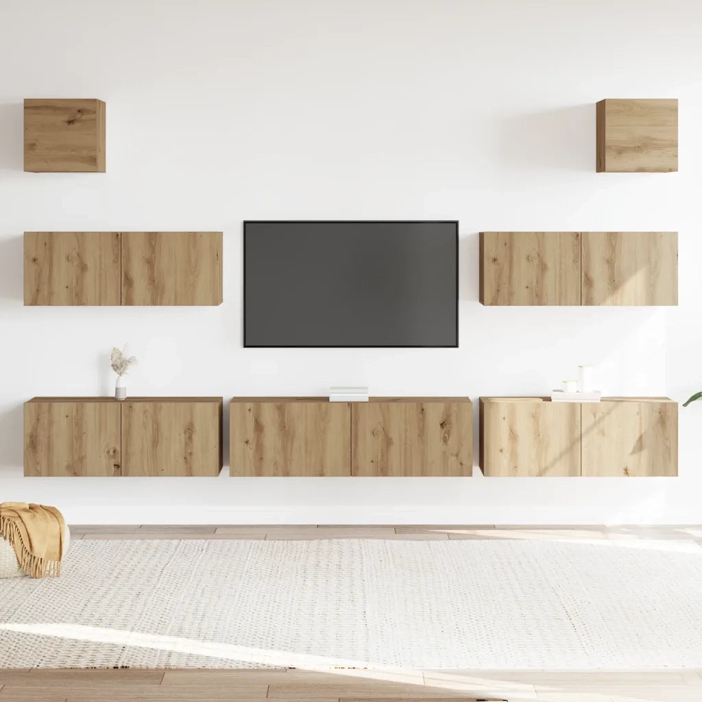 Set Mobile TV 7 pz Montato a Parete Rovere in Legno Multistrato 3329212