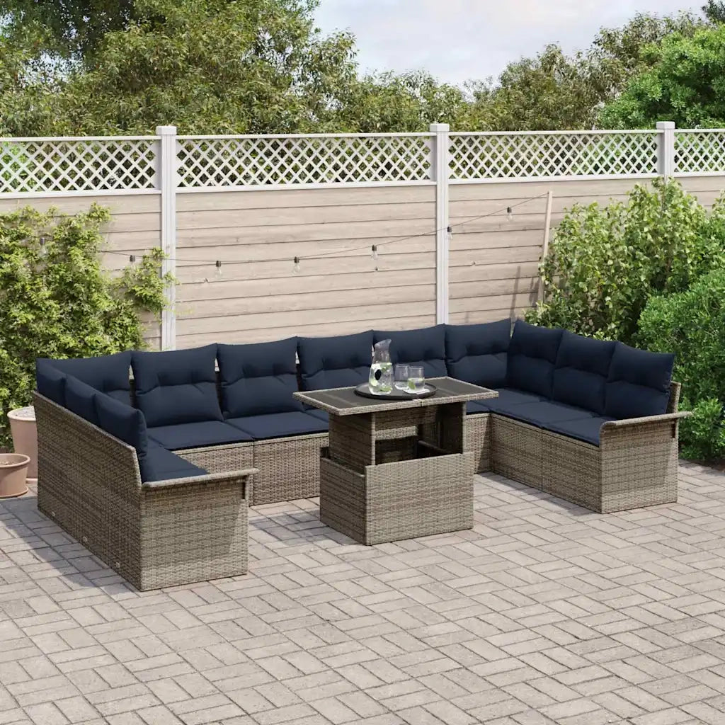 Set Divano da Giardino con cuscino 11 pcs Grigio Poly Rattan 3348361
