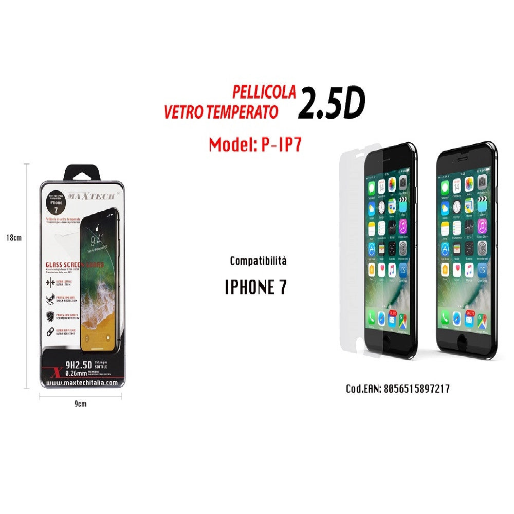 Trade Shop - Pellicola Vetro Temperato Proteggi Schermo Per Iphone 7 Maxtech P-ip7 -